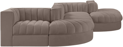 Talia Taupe Velvet Performance Fabric Upholstered Sectional, 6-Piece (Style 6)