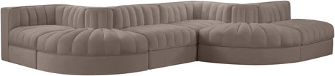 Talia Taupe Velvet Performance Fabric Upholstered Sectional, 6-Piece (Style 6)