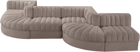 Talia Taupe Velvet Performance Fabric Upholstered Sectional, 6-Piece (Style 6)