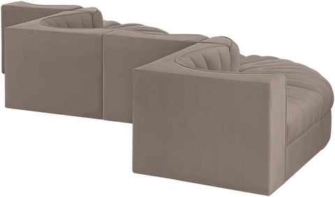 Talia Taupe Velvet Performance Fabric Upholstered Sectional, 6-Piece (Style 6)