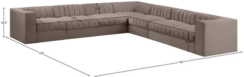 Talia Taupe Velvet Performance Fabric Upholstered Sectional, 7-Piece