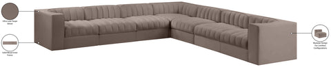 Talia Taupe Velvet Performance Fabric Upholstered Sectional, 7-Piece