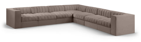 Talia Taupe Velvet Performance Fabric Upholstered Sectional, 7-Piece