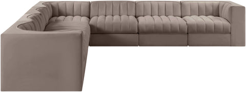 Talia Taupe Velvet Performance Fabric Upholstered Sectional, 7-Piece