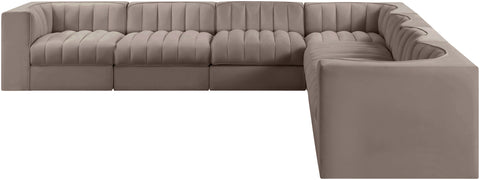 Talia Taupe Velvet Performance Fabric Upholstered Sectional, 7-Piece