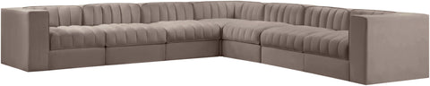 Talia Taupe Velvet Performance Fabric Upholstered Sectional, 7-Piece