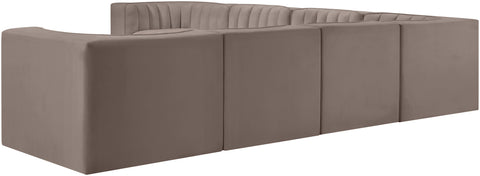 Talia Taupe Velvet Performance Fabric Upholstered Sectional, 7-Piece