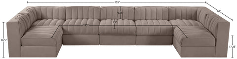 Talia Taupe Velvet Performance Fabric Upholstered Sectional, 7-Piece (Style 2)