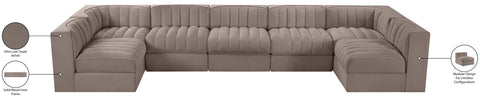 Talia Taupe Velvet Performance Fabric Upholstered Sectional, 7-Piece (Style 2)