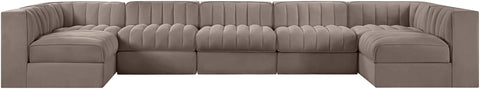 Talia Taupe Velvet Performance Fabric Upholstered Sectional, 7-Piece (Style 2)