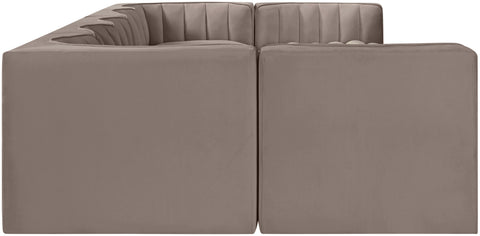 Talia Taupe Velvet Performance Fabric Upholstered Sectional, 7-Piece (Style 2)
