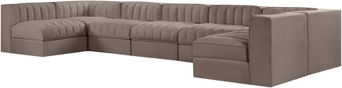 Talia Taupe Velvet Performance Fabric Upholstered Sectional, 7-Piece (Style 2)