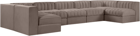Talia Taupe Velvet Performance Fabric Upholstered Sectional, 7-Piece (Style 2)