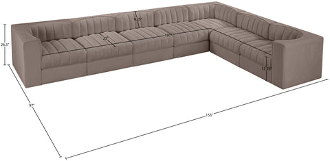 Talia Taupe Velvet Performance Fabric Upholstered Sectional, 7-Piece (Style 3)