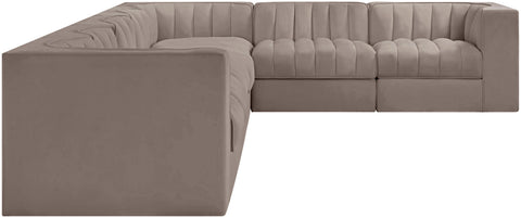 Talia Taupe Velvet Performance Fabric Upholstered Sectional, 7-Piece (Style 3)