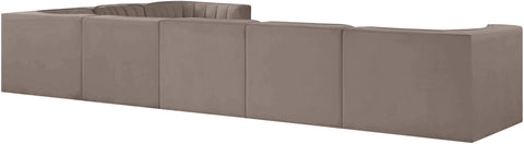 Talia Taupe Velvet Performance Fabric Upholstered Sectional, 7-Piece (Style 3)