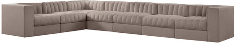 Talia Taupe Velvet Performance Fabric Upholstered Sectional, 7-Piece (Style 3)