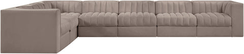 Talia Taupe Velvet Performance Fabric Upholstered Sectional, 7-Piece (Style 3)