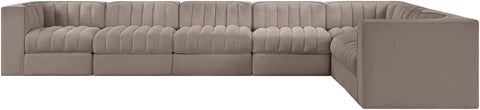 Talia Taupe Velvet Performance Fabric Upholstered Sectional, 7-Piece (Style 3)