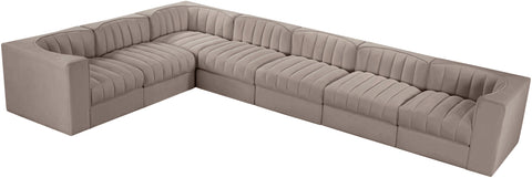 Talia Taupe Velvet Performance Fabric Upholstered Sectional, 7-Piece (Style 3)