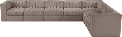 Talia Taupe Velvet Performance Fabric Upholstered Sectional, 7-Piece (Style 3)