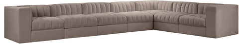 Talia Taupe Velvet Performance Fabric Upholstered Sectional, 7-Piece (Style 3)