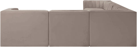 Talia Taupe Velvet Performance Fabric Upholstered Sectional, 7-Piece (Style 3)