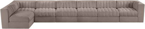 Talia Taupe Velvet Performance Fabric Upholstered Sectional, 7-Piece (Style 4)