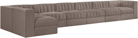 Talia Taupe Velvet Performance Fabric Upholstered Sectional, 7-Piece (Style 4)