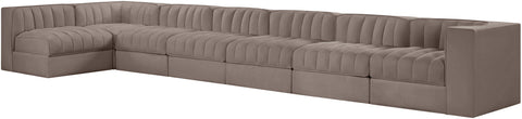 Talia Taupe Velvet Performance Fabric Upholstered Sectional, 7-Piece (Style 4)