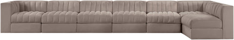 Talia Taupe Velvet Performance Fabric Upholstered Sectional, 7-Piece (Style 4)