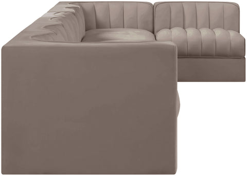 Talia Taupe Velvet Performance Fabric Upholstered Sectional, 7-Piece (Style 4)