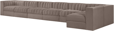 Talia Taupe Velvet Performance Fabric Upholstered Sectional, 7-Piece (Style 4)