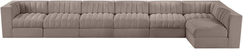 Talia Taupe Velvet Performance Fabric Upholstered Sectional, 7-Piece (Style 4)