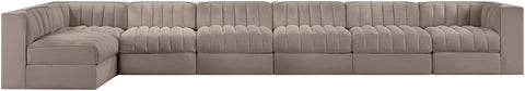 Talia Taupe Velvet Performance Fabric Upholstered Sectional, 7-Piece (Style 4)
