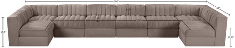 Talia Taupe Velvet Performance Fabric Upholstered Sectional, 8-Piece