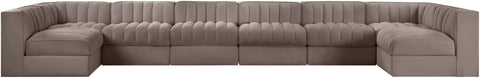 Talia Taupe Velvet Performance Fabric Upholstered Sectional, 8-Piece