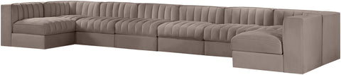 Talia Taupe Velvet Performance Fabric Upholstered Sectional, 8-Piece