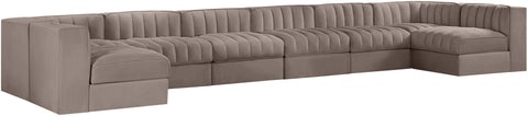 Talia Taupe Velvet Performance Fabric Upholstered Sectional, 8-Piece