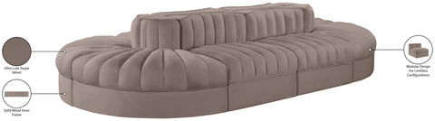Talia Taupe Velvet Performance Fabric Upholstered Sectional, 8-Piece (Style 2)