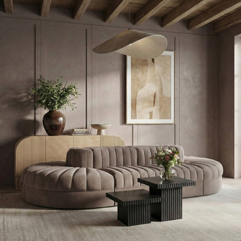 Talia Taupe Velvet Performance Fabric Upholstered Sectional, 8-Piece (Style 2)