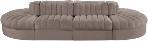 Talia Taupe Velvet Performance Fabric Upholstered Sectional, 8-Piece (Style 2)