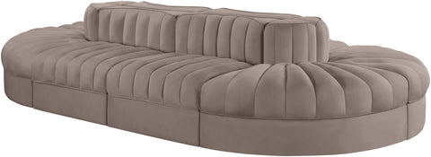Talia Taupe Velvet Performance Fabric Upholstered Sectional, 8-Piece (Style 2)
