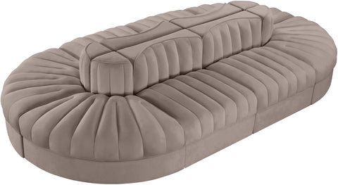 Talia Taupe Velvet Performance Fabric Upholstered Sectional, 8-Piece (Style 2)