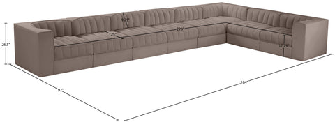 Talia Taupe Velvet Performance Fabric Upholstered Sectional, 8-Piece (Style 3)