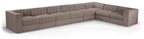 Talia Taupe Velvet Performance Fabric Upholstered Sectional, 8-Piece (Style 3)