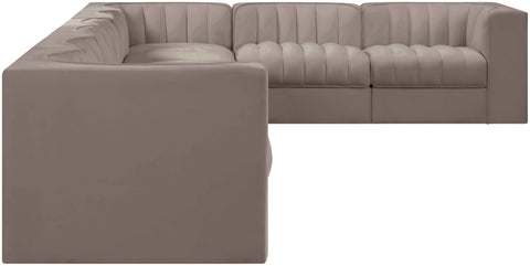 Talia Taupe Velvet Performance Fabric Upholstered Sectional, 8-Piece (Style 3)