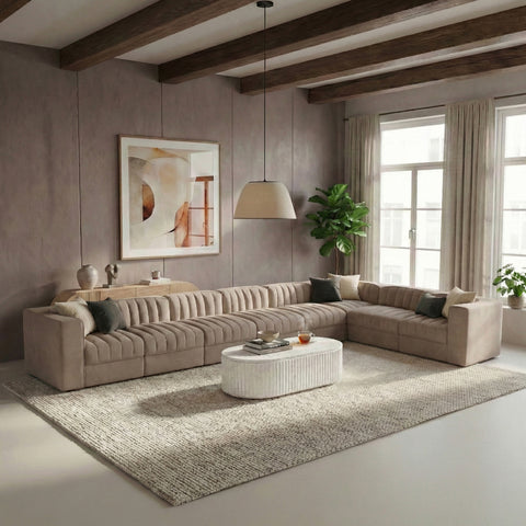 Talia Taupe Velvet Performance Fabric Upholstered Sectional, 8-Piece (Style 3)