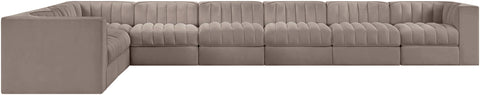 Talia Taupe Velvet Performance Fabric Upholstered Sectional, 8-Piece (Style 3)