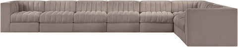 Talia Taupe Velvet Performance Fabric Upholstered Sectional, 8-Piece (Style 3)